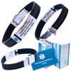 Designer Medical ID Bracelet  Ultra Slim, Hypoallergenic Waterproof Silicone Wristband  Custom Engraved Stainless Steel Plate, Emergency Medical Card, 12-Month Personal Health Record Access, Black view 1