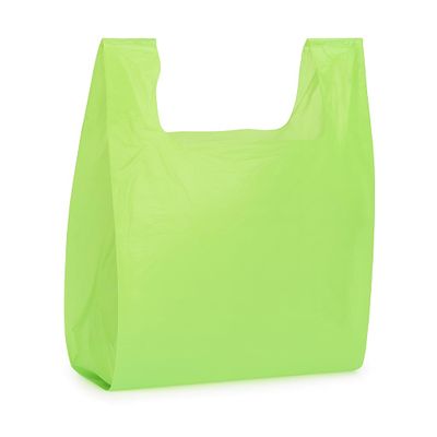 100-Pack Medium Lime Print Plastic T-Shirt Bags 11.5 6 21 Inch Bright Lime Green HDPE Disposable Retail Checkout Durable Grocery, Boutique, Takeout & Convenience Store Carryout Packaging