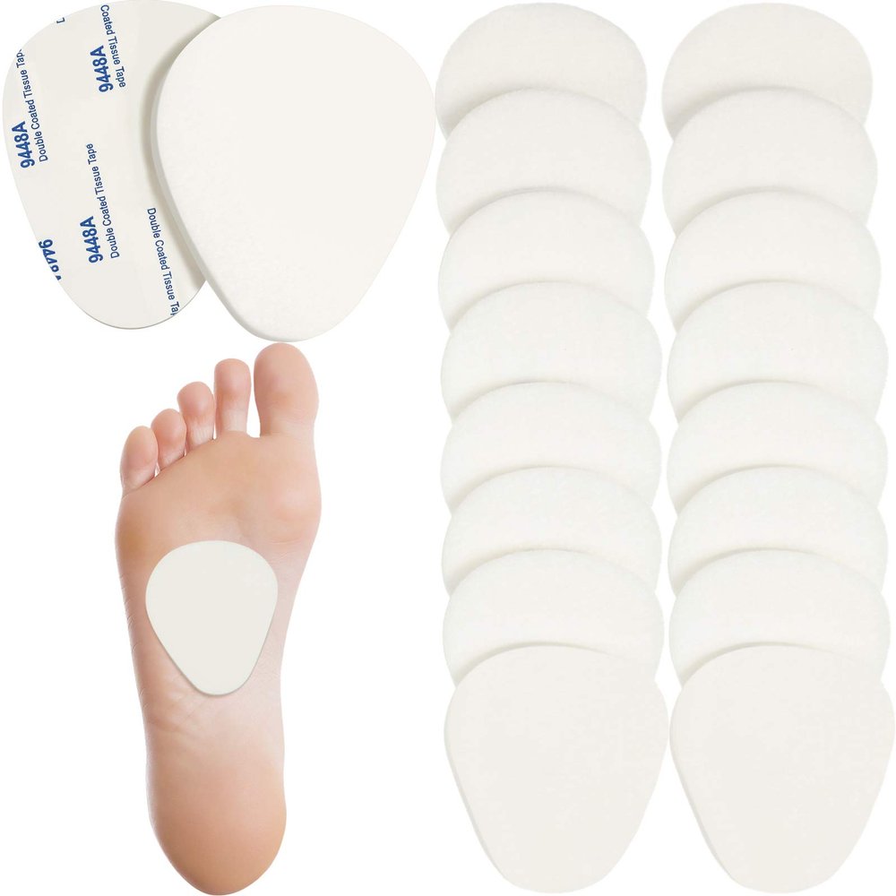 20 Pieces Metatarsal Felt Pads Foot Insert Pads Ball of Cushion for Pain Relief Forefoot and Sole Adhesive Foam Accessories for Men and Women 1/4 Inch Thick(White)