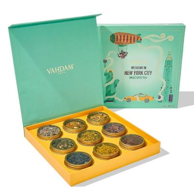VAHDAM, Weekend In New York Tea Gift Set Travel Edition Gift Box | 9 Varieties - Green Tea, Herbal Tea & Black Tea | Gluten Free, Non GMO | Gifts for Women & Men, Gifts for Him/Her