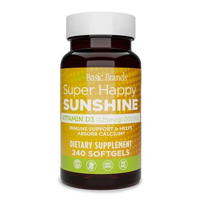 Basic Brands Super Happy Sunshine Vitamin D3 5000IU, 240-count (Pack of 1)
