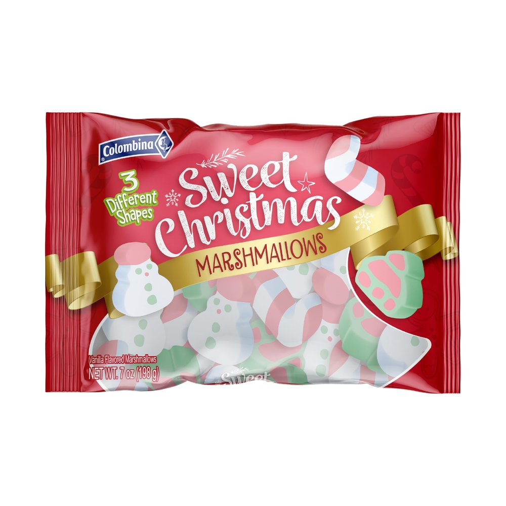 Colombina Sweet Christmas Marshmallows, Soft, Assorted Vanilla Bean Marshmallows, Christmas Trees, Candy Canes, and Santas, 5.1oz (Pack of 1)