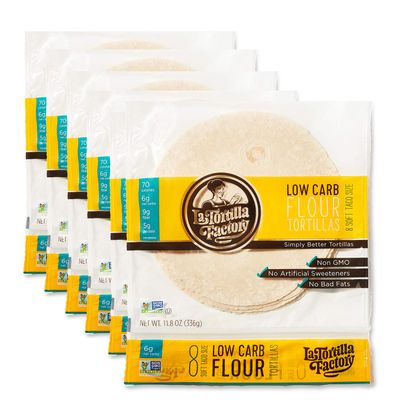 La Tortilla Factory Low Carb Flour Tortillas, Soft Taco Size, 8-Count, 6 Packages