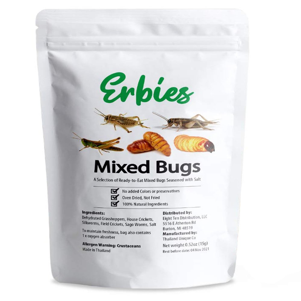 Erbies Edible Bug Mixed Trail Mix, 15g Bag, Seasoned and Crunchy Insects, Crickets, Grasshoppers, Silkworm Pupae, and Sago Worms, Protein Packed Unique Snacks, Fun Snacks Gift Idea, 1-Pack