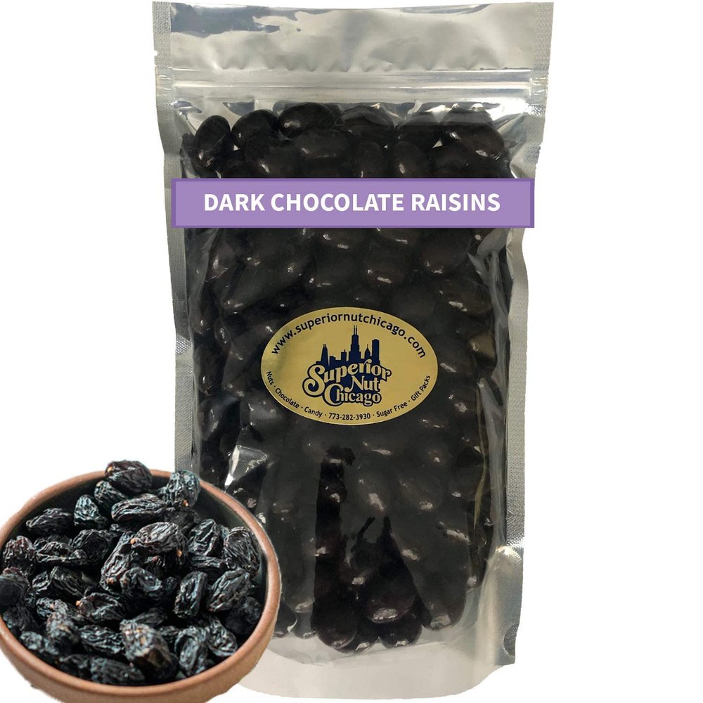 Dark Chocolate Covered Raisins Fruity Raisins covered in 64% Rich Dark Chocolate. (2.5 lbs bag)