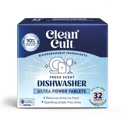 Cleancult Ultra Power Dishwasher Detergent Pods for Sparkling Streak-Free Shine, All-In-One, No Plastic Waste, 32 Count