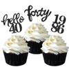 Black Glitter 40th Birthday Cupcake Toppers 40th Birthday Celebrating Party Decorations - Set of 24 view 1
