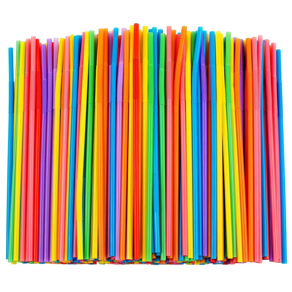 100 Pcs Colorful Flexible Plastic Straws, Disposable Bendy Straws, 10.2" Long and 0.23'' Diameter, BPA-Free