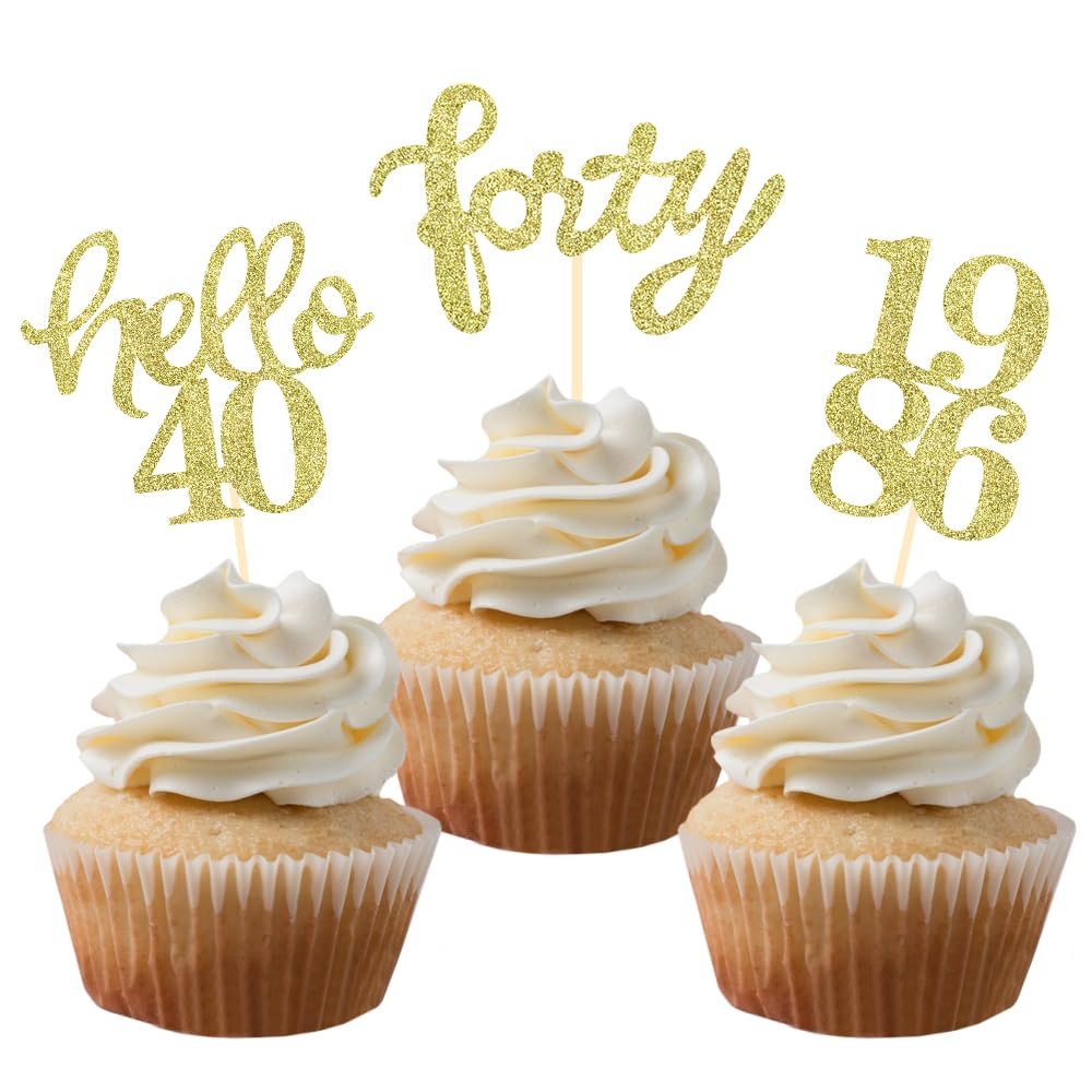 Gold Glitter 40th Birthday Cupcake Toppers 40th Birthday Celebrating Party Decorations - Set of 24