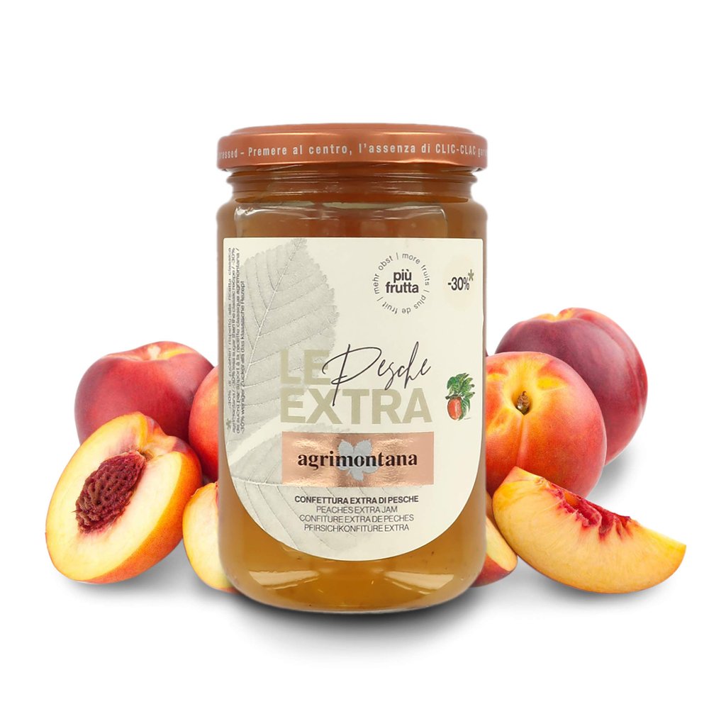 Agrimontana Peaches Extra Jam, Le Extra Line, 330 Grams / 11.64 Ounces