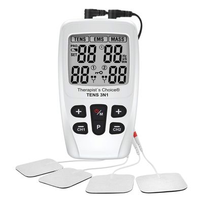 Therapists Choice TENS3N1 Dual Channel, Digital Combo with TENS, EMS and Massage with Accessories, White