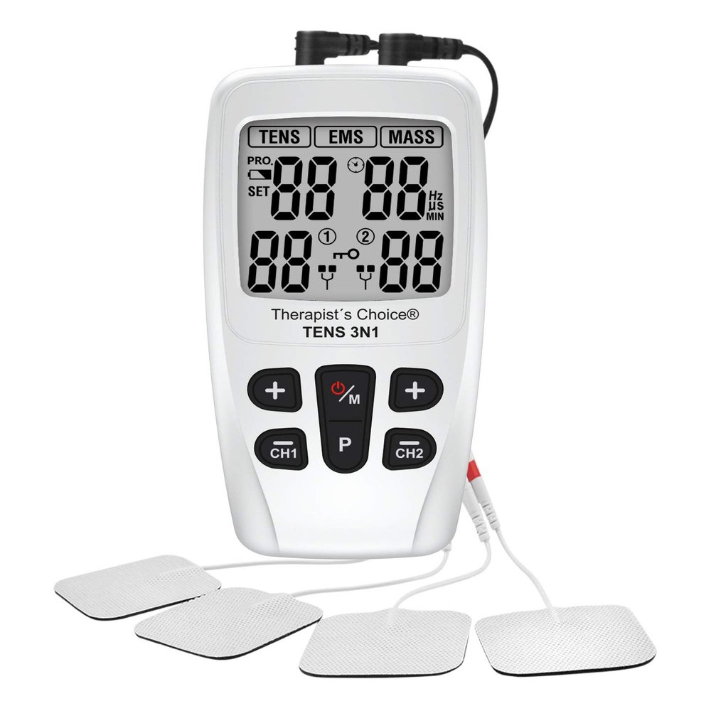 Therapists Choice TENS3N1 Dual Channel, Digital Combo with TENS, EMS and Massage with Accessories, White