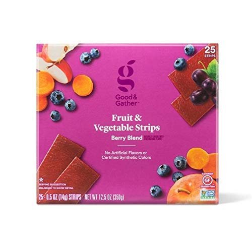 Fruit and Vegetable Strips Berry Blend Leathers Healthy Snack Made with Real Fruit Puree Concentrate Good and Gather 25 Strips (Fruit and Vegetable Berry Blend) - SET OF 4