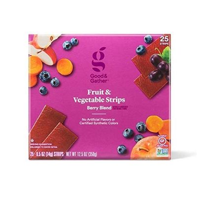 Fruit and Vegetable Strips Berry Blend Leathers Healthy Snack Made with Real Fruit Puree Concentrate Good and Gather 25 Strips (Fruit and Vegetable Berry Blend) - SET OF 10
