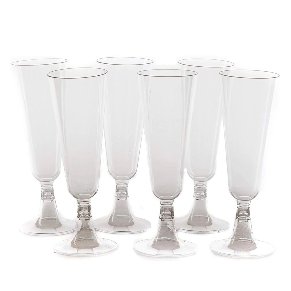 [8 PACK] Plastic Champagne Flutes 5 oz - Hard Plastic Disposable Clear Plastic Glass Like Flutes - Champagne Glasses BPA Free Toasting Flutes - Weddings, Parties, Cocktail Cups, Mimosas, Wine, Sodas