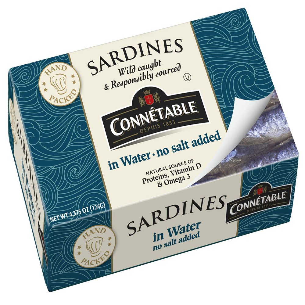 Sardines | Connetable | Sardines in Water | No salt added | 4.375 Ounce | Pack of 12
