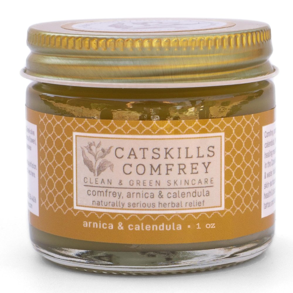 Catskills Comfrey, Arnica & Calendula (1oz)  3 in 1 Comfrey Salve for Bone Healing Organic  Comfrey Oil Cream, Only 4 Natural Ingredients  Home-Grown & Home-Made, Multi-use Natural Skincare