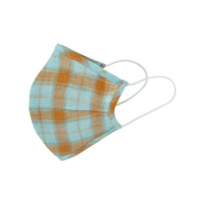 Pranamasks Green Brown Check Mask in Pure Linen, Reusable Washable Triple Layer with Filter Included