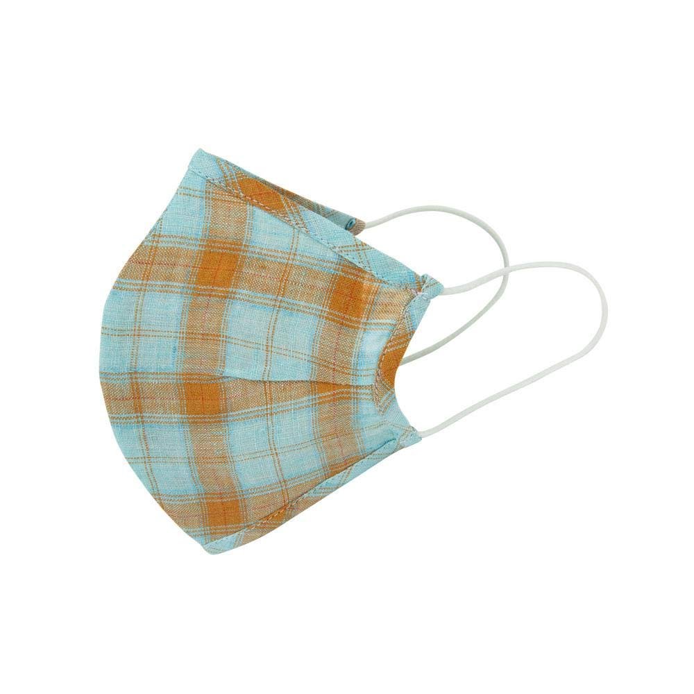 Pranamasks Green Brown Check Mask in Pure Linen, Reusable Washable Triple Layer with Filter Included