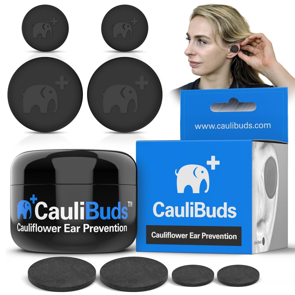 CauliBuds Cauliflower Ear Magnets - Premium Silicone Magnet Compression Kit for Cauliflower Ear Prevention & Treatment in BJJ, Wrestling, MMA, & Rugby - Minimize Ear Draining (Black)