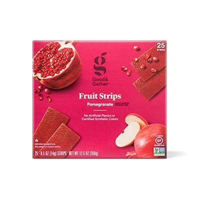 Fruit Strips Fruit Leathers Healthy Snack Made with Real Fruit Puree Concentrate Good and Gather 25 Strips (Pomegranate) - SET OF 4