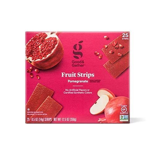 Fruit Strips Fruit Leathers Healthy Snack Made with Real Fruit Puree Concentrate Good and Gather 25 Strips (Pomegranate) - SET OF 4