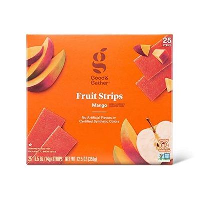 Fruit Strips Mango Fruit Leathers Healthy Snack Made with Real Fruit Puree Concentrate Good and Gather 25 Strips (Mango) - SET OF 10