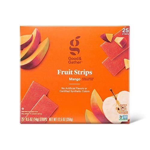 Fruit Strips Mango Fruit Leathers Healthy Snack Made with Real Fruit Puree Concentrate Good and Gather 25 Strips (Mango) - SET OF 10