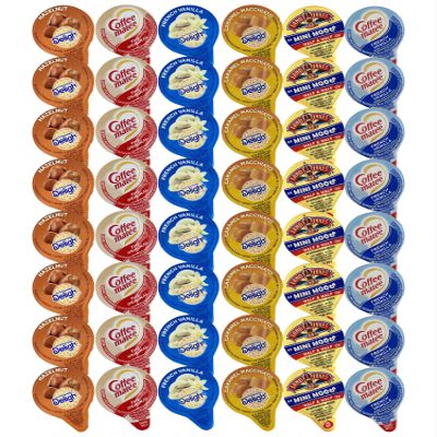 48 Assorted Coffee Creamer Singles Pack - 6 Flavored Variety Bundle, Including Caramel Macchiato, Half & Half, French Vanilla, and Hazelnut