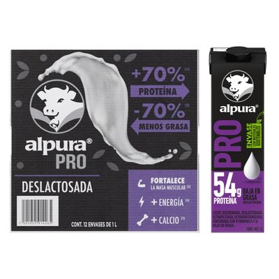 Alpura, Leche Alpura Extra Protena Deslactosada 1 Lt - Caja 12 Pzas., 1 litros