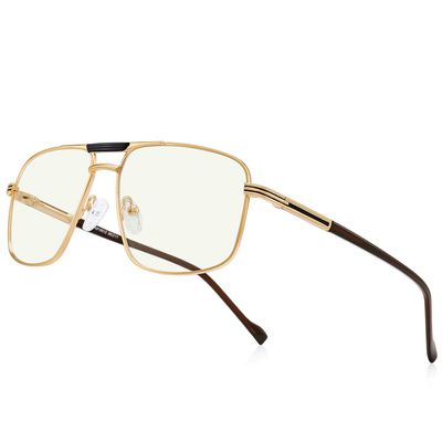 RB.Pilot Reading Glasses for Men Square Double Bridge Blue Light Blocking Computer Readers (gold, 5.00)