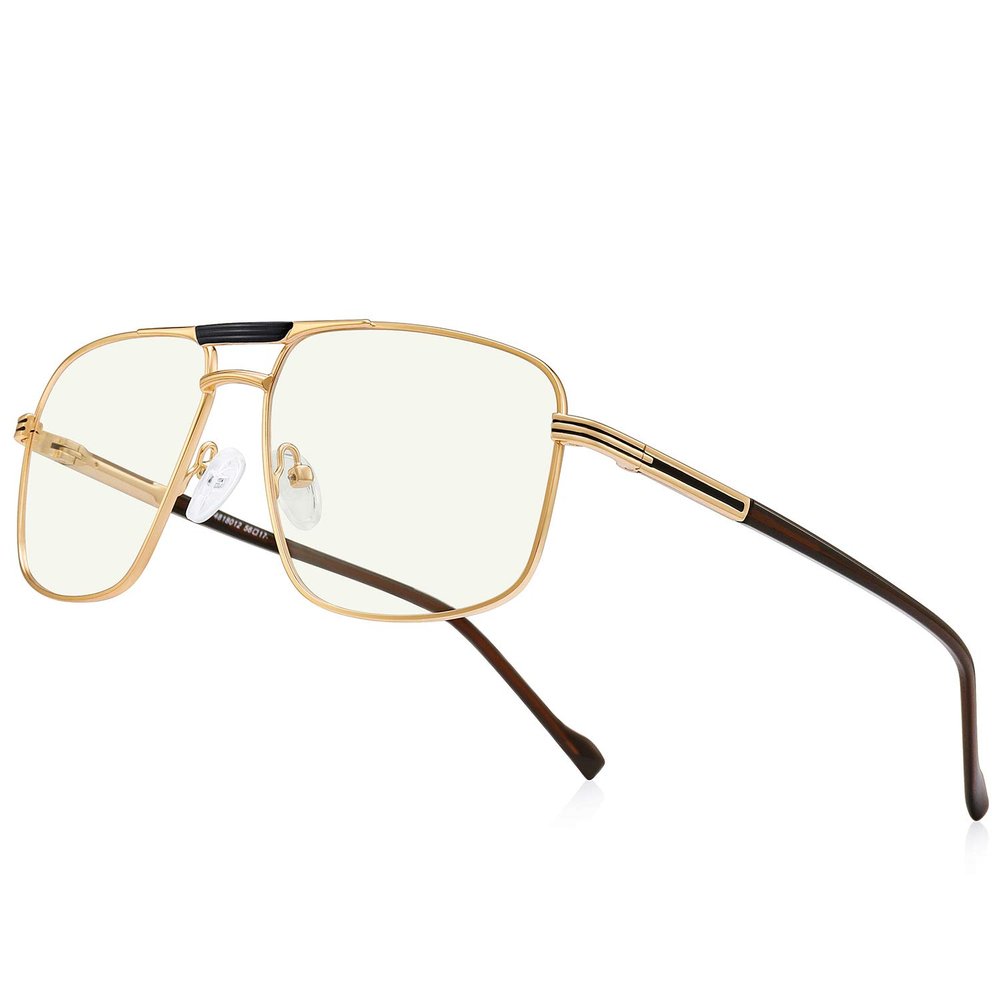 RB.Pilot Reading Glasses for Men Square Double Bridge Blue Light Blocking Computer Readers (gold, 5.00)