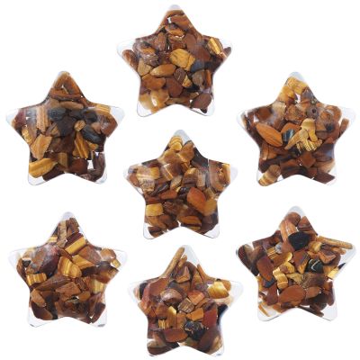 Amogeeli 7pcs Healing Orgone Tiger's Eye Stone Star Shaped Palm Pocket Stones Decoration for Home Desk Office Reiki Meditation