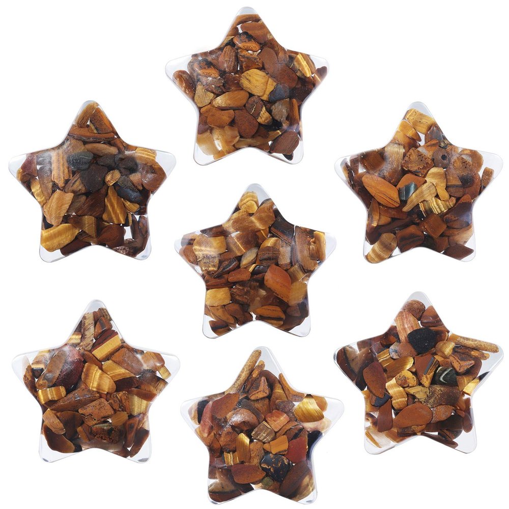 Amogeeli 7pcs Healing Orgone Tiger's Eye Stone Star Shaped Palm Pocket Stones Decoration for Home Desk Office Reiki Meditation