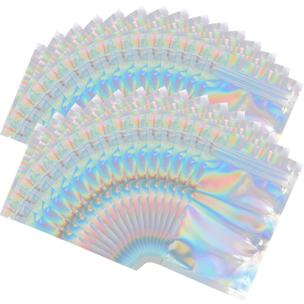 100 Pieces Mylar Holographic Resealable Bags - 3 x 4" Smell Proof Bags, Foil Pouch for Party Favor Food Storage (Holographic Color, 3 x 4 Inch)