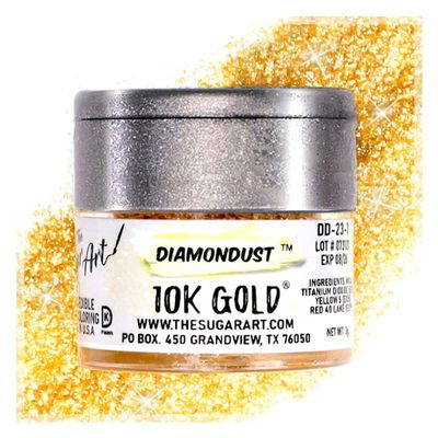 10K Gold Edible Glitter for Drinks, Cocktails, Cake Decorating, Strawberries, Chocolates & More | No Taste | 4g | 100% Food-Safe | Kosher, Vegan, Gluten & Nut Free | DiamonDust by The Sugar Art