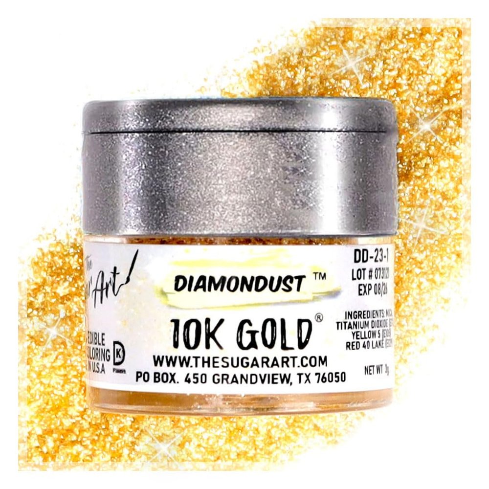 10K Gold Edible Glitter for Drinks, Cocktails, Cake Decorating, Strawberries, Chocolates & More | No Taste | 4g | 100% Food-Safe | Kosher, Vegan, Gluten & Nut Free | DiamonDust by The Sugar Art