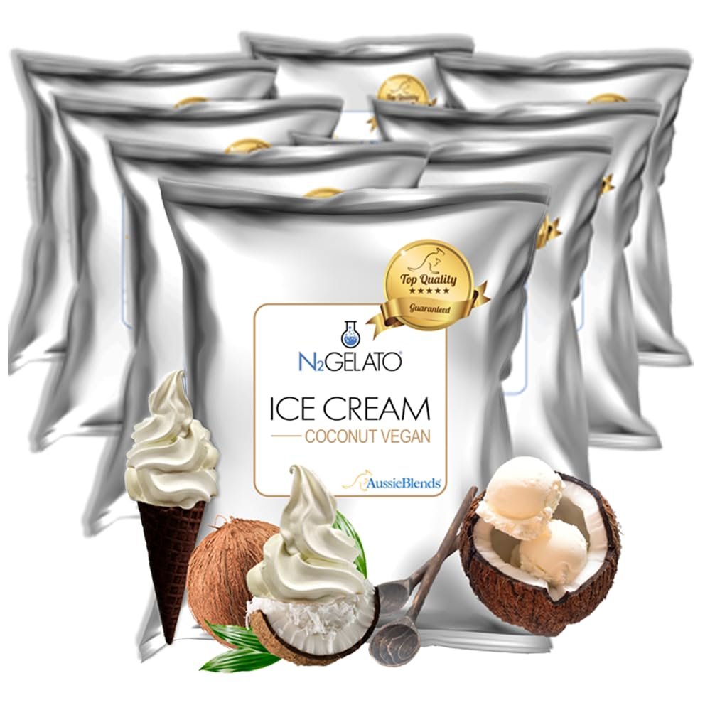 AussieBlends Coconut Vegan Ice Cream Mix For Soft Serve Ice Cream, Gelato, Rolled Ice Cream, Liquid Nitrogen Ice Cream Base & More, Plant-Based, 8-Pack, Imported