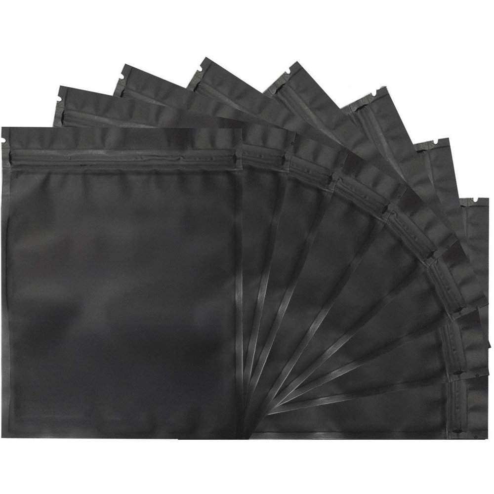 100 Pack Resealable Mylar Bags 7.1 x 10.2 Inch Smell Proof Bags Foil Pouch Flat Bag Matte Black