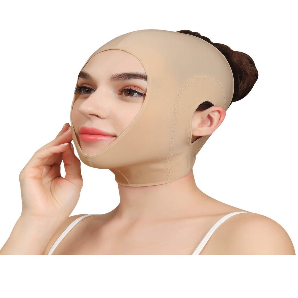 Anna-Kaci Womens Chin Strap Support Band Neck Bandage Post Surgical Compression Head wrap, Neck and Chin Compression Garment Wrap, Dark Beige, Medium