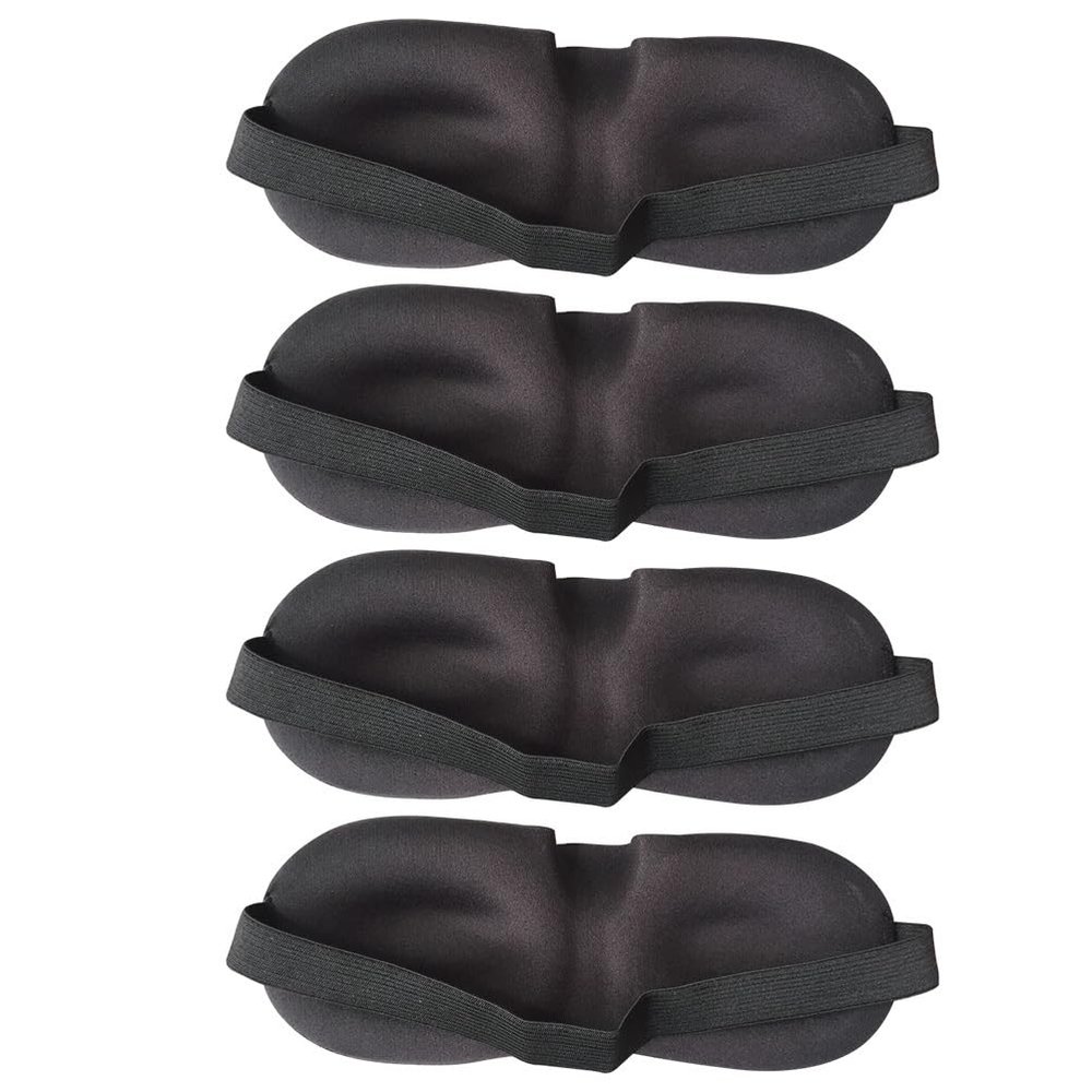 Healifty 3D Contoured Sleep Eye Mask for Women and Men Soft Comfortable Blindfold with Elastic Strap Blocks Light for Deep Rest and Relaxation Set of 4 Black Sleeping Masks