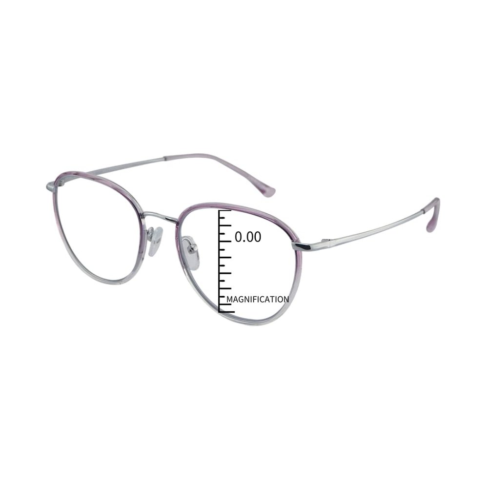 ProEyes Orion, Progressive Multifocal Blue Light Blocking Lightweight Readers, Anti-Reflective Resin Lens, 0 Power on Top Lens (Purple, 1.25 x)