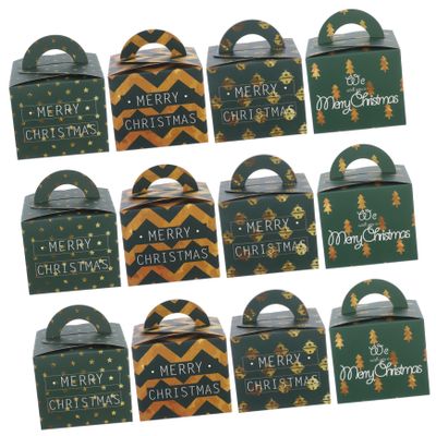 DOITOOL Christmas Boxes with Lid 12 Pack Candy Apple Boxes Socks Containers Candy Wrapping (pattern) Style