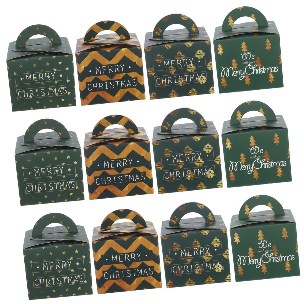 DOITOOL Christmas Boxes with Lid 12 Pack Candy Apple Boxes Socks Containers Candy Wrapping (pattern) Style