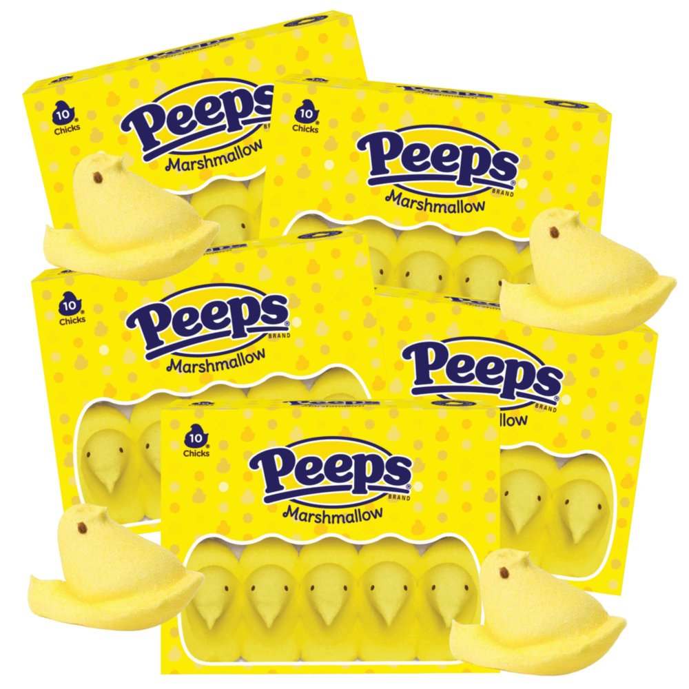 Needzo Marshmallow Candy, Yellow Chicks, 10 Count Package (Pack of 5) 50 Chicks Total, Bulk Candy