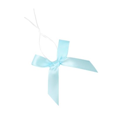 AKLVBL 50 Pack Blue Satin Ribbon Twist Tie Bows for Treat Bags, Gift Bags, Bakery Candy Bags and Package Decorating Ribbon Bow, Bowknot for Gifts