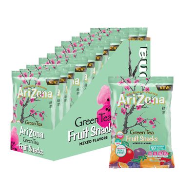 AriZona Green Tea Fruit Snacks, Gluten Free Mixed Fruit Gummy Chews 5 Ounce Individual Single Serve Bags, Green Tea,(Pack of 12)