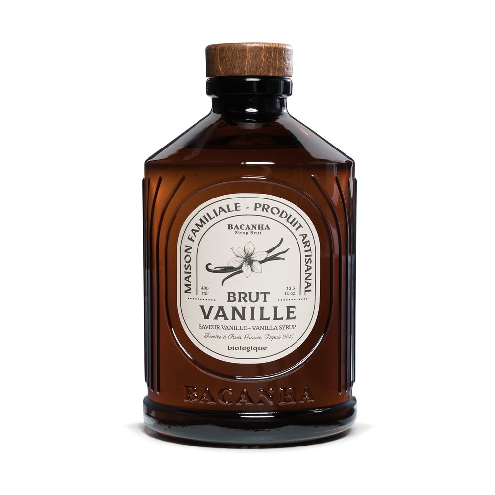Bacanha Organic Raw Vanilla Syrup - Premium French Syrup - Sweet & Exotic Flavor for Coffee, Desserts & Cocktails - Gourmet and Organic - For Lattes, Mocktails, Teas - 400ml Glass Bottle