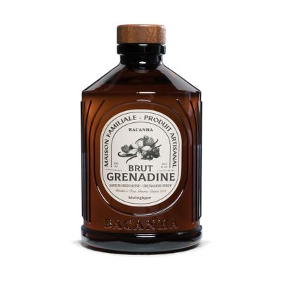 Bacanha Organic Brut Grenadine Syrup - Premium French Fruit Syrup - Sweet & Tart Red Fruit Flavor for Cocktails & Desserts Gourmet and Organic - For Coffee, Mocktails - 400ml Glass Bottle