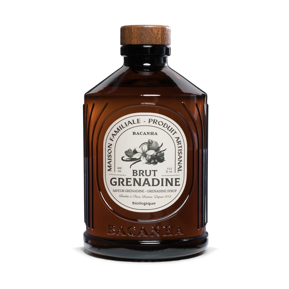 Bacanha Organic Brut Grenadine Syrup - Premium French Fruit Syrup - Sweet & Tart Red Fruit Flavor for Cocktails & Desserts Gourmet and Organic - For Coffee, Mocktails - 400ml Glass Bottle